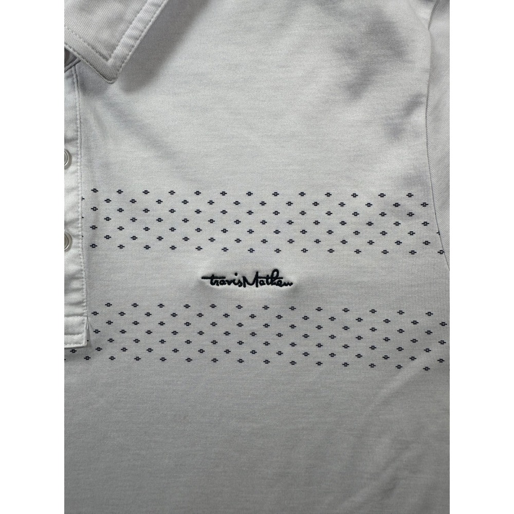 TravisMathew Mens XL White Pima Cotton Blend Geometric Stripe Golf Polo Shirt - Picture 3 of 8